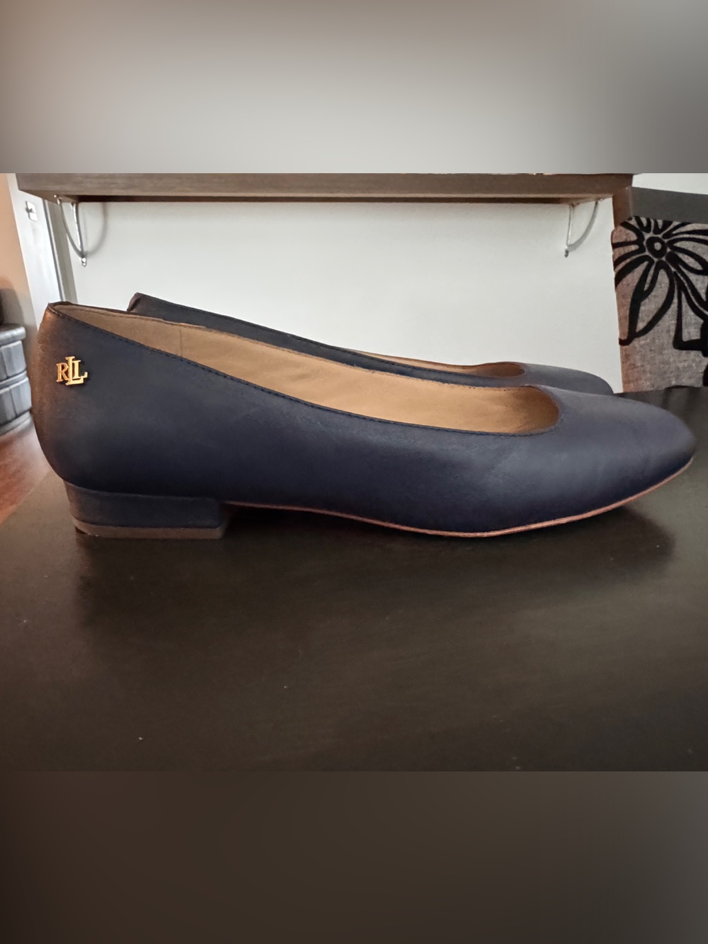 Lauren Ralph Lauren Navy Leather Ballet Flat with Gold RLL Accent